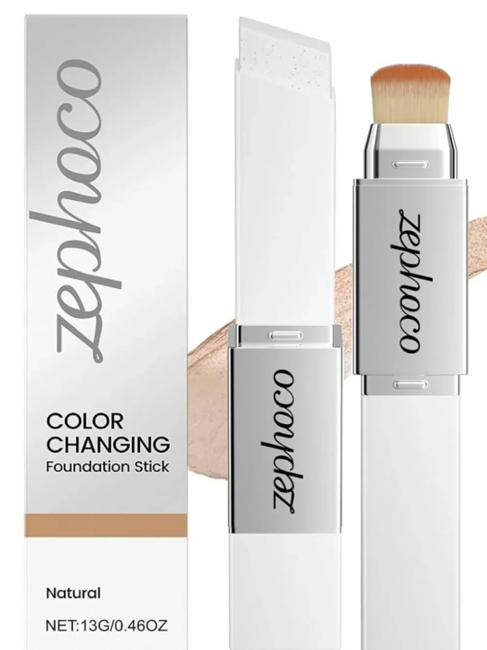 Korean Color Changing Foundation Stick Dual-Ended Detachable Brush, Natural